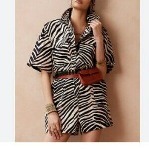 Banana Republic Zebra Safari Romper 100% Linen Size M Belted Shorts
